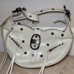 Beige Crossbody Bag with Silver Hardware
